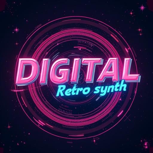 An EDM album cover featuring bold, neon text. The design communicates retro synth vibes using vibrant colors and dynamic shapes.