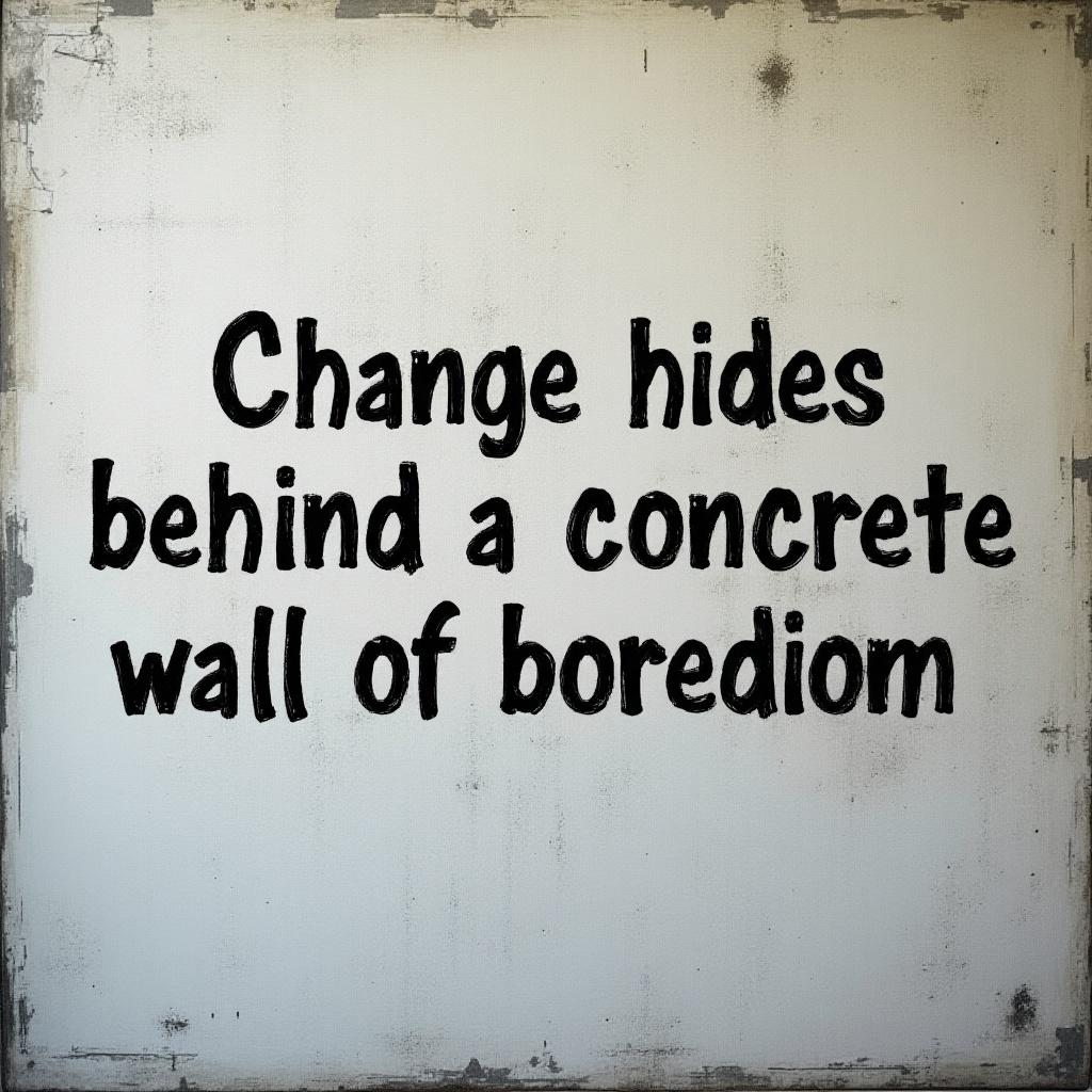 Text displayed on a wall-like background. The message conveys a thought on change and boredom.