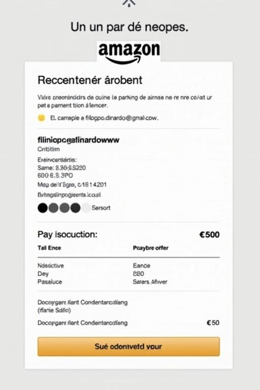 French document displaying proof of payment from Amazon France. Payment designated to filippo.dinardoww@gmail.com. Receipt showcases recognizable Amazon styling. Layout promotes clarity with bold text and a streamlined background. Completed transaction marked at €50.