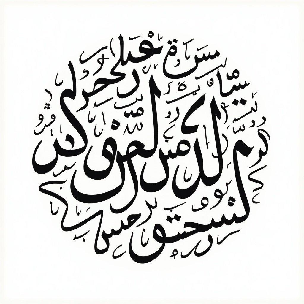 Handwritten Arabic calligraphy arranged in a circular format featuring integrated names including کڕوی پاک.