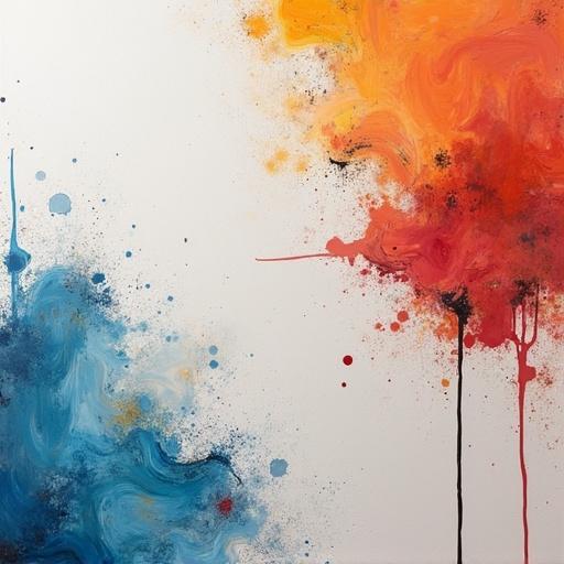 Concept art featuring a painting with a color palette of white artist coat and vibrant colors splashed across