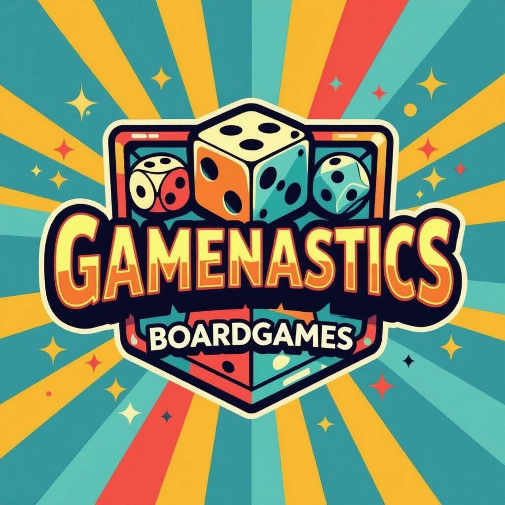 Logo design for a board game page called Gamenastics features playful elements. The design includes colorful dice and attractive fonts to engage players. Bright colors dominate the image, supporting a fun atmosphere.