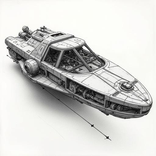 Intricate cutaway view of a spacecraft showing internal components and structure