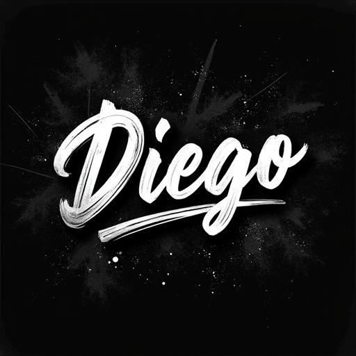 Create a poster with a black background featuring various textures. The name Diego should be written in white using a graffiti style.