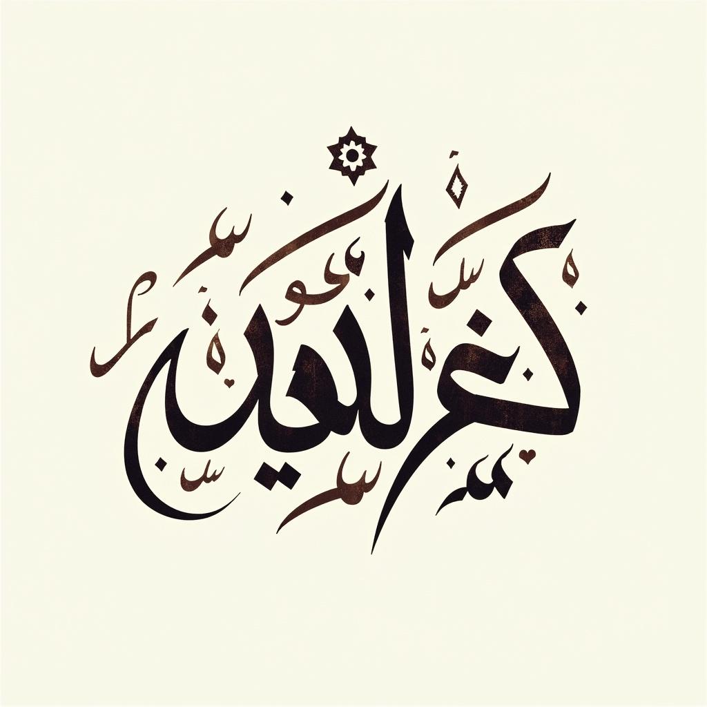 Calligraphy art is created in Diwani style. The text ورشة is artistically rendered. The design is elegant and intricate. Arabic script beauty is emphasized.