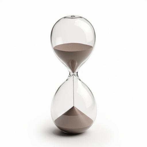 An hourglass displayed against a white background. Smooth, round shapes with clear glass.