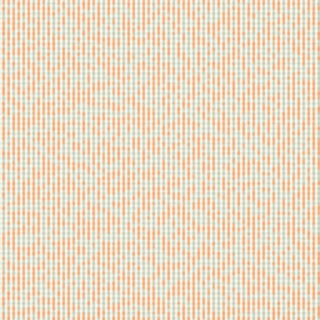 Repeated pattern on fabric. Orange leaves on green background. Various leaf sizes and shapes. Four repetitions in length and width. Gentle pink color enhances calming effect. Nature-inspired design suitable for home decor.