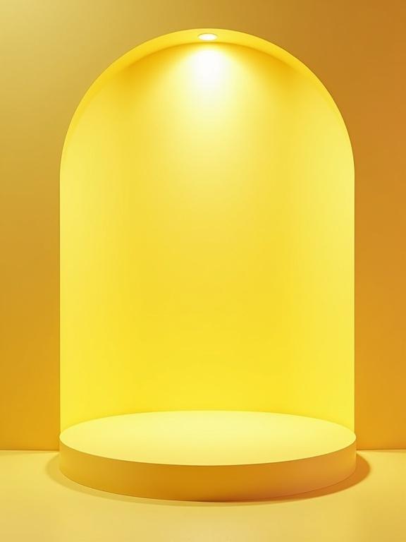 Light yellow 3D render of a curved arch platform against a solid yellow background. Minimalist and modern look. Emphasizes smooth lines and gentle lighting.