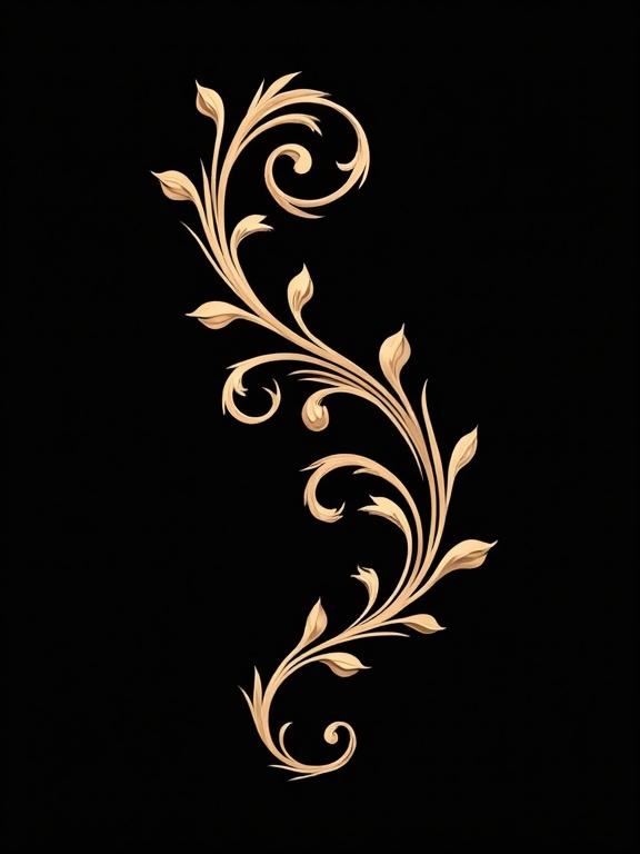 Compact ornamental leaf swirl with mirrored curls. Inspired by acanthus and iris motifs. Clean silhouette. Black background. Suitable for spine design.