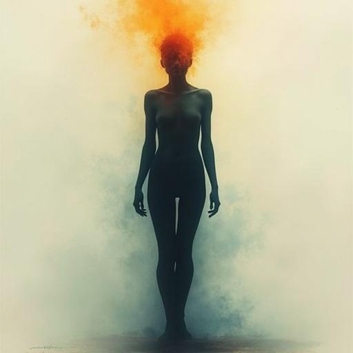 Illustration of an abstract human figure that is genderless and anonymous. The figure appears as a silhouette or translucent shape with minimal anatomical detail. Conceptual art style evokes moodiness while expressing hope through colorful and expressive elements.