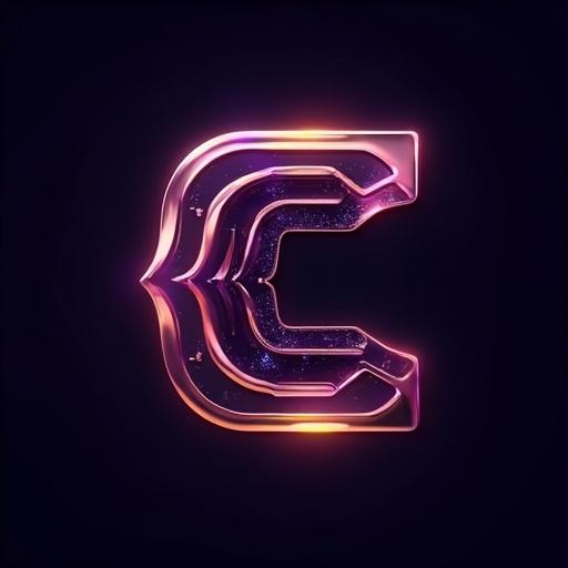 Logo design for digital creative. Intertwined letters D and C. High tech font with a sleek futuristic style. Use vibrant colors purple, gold, black, and white. Features glowing and polished metallic elements. Soft gradients and futuristic design elements. Reflects advanced creativity and interconnectedness.