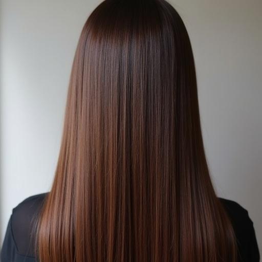 Stunning Japanese straight hair with a beautiful shine viewed from the top.