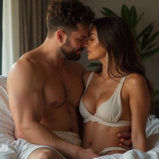 intimate scene of a couple showing affection in a cozy indoor setting