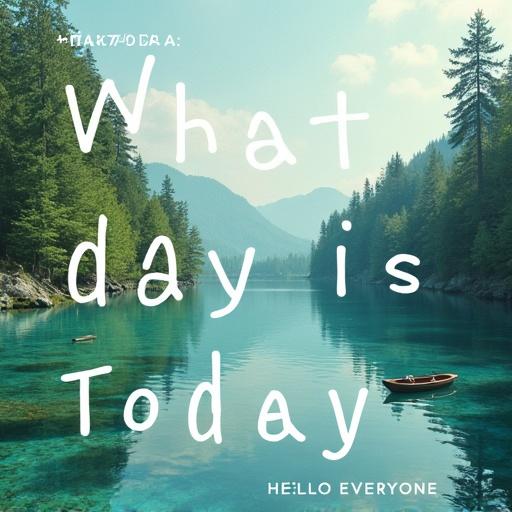 Poster with the title What day is today. Subtitle Hello everyone. Author Zhang Dada. Background is a clear Walden Lake. Words have fresh simple effects.