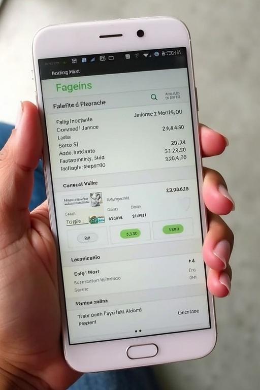 A close-up of a smartphone held in hand showing a payment transaction. The screen displays transaction details like amount and email.