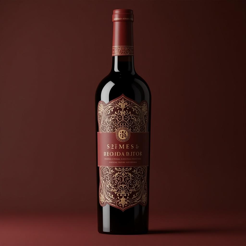 Label design for a luxury wine bottle. Elegant elements incorporated into label.