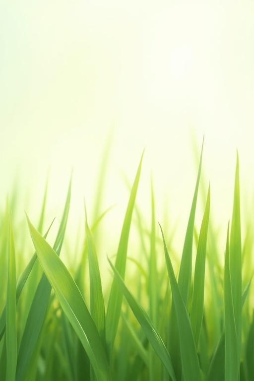 Close-up view of lush green grass blades with soft white background. The image captures the beauty of nature in a minimalist style.