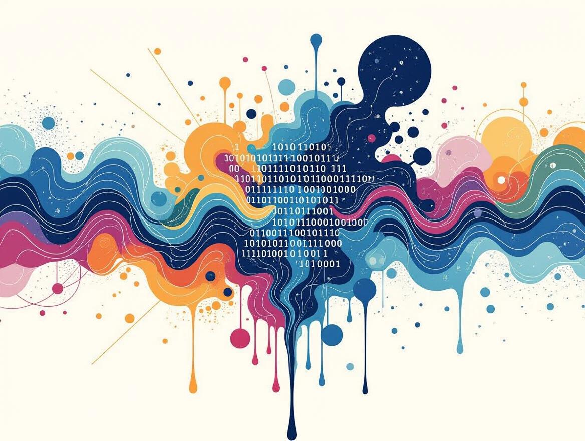 Artistic representation of programming language syntax. Fluid ink drips with data splatters. Technology patterns flow in ink dynamics. Binary code energy presents controlled chaos. Traditional medium reflects the digital age. Contemporary art piece visualizes coding. Ink expression showcases information age abstraction.