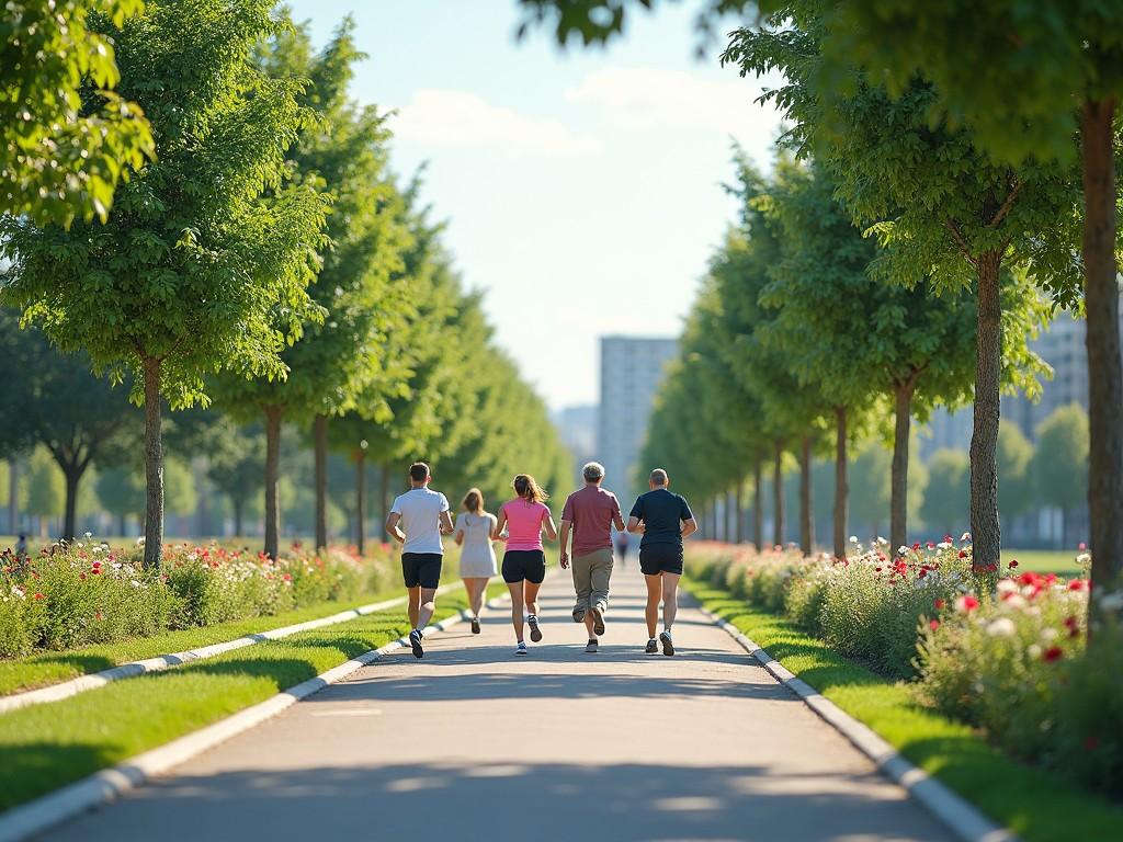 People jogging in a tree-lined avenue in a park during daylight