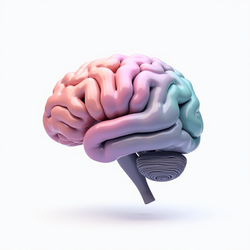 A digital artwork of a brain in pastel colors blending into each other.