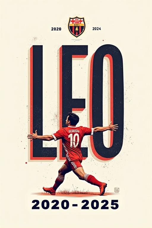 Dynamic illustration of Heung-min Son in vintage football jersey. Bold uppercase letters spelling LEO in a classic style. Years 2020-2025 displayed stylishly.
