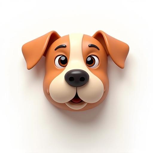 3D cartoon style dog face with a clean white background.