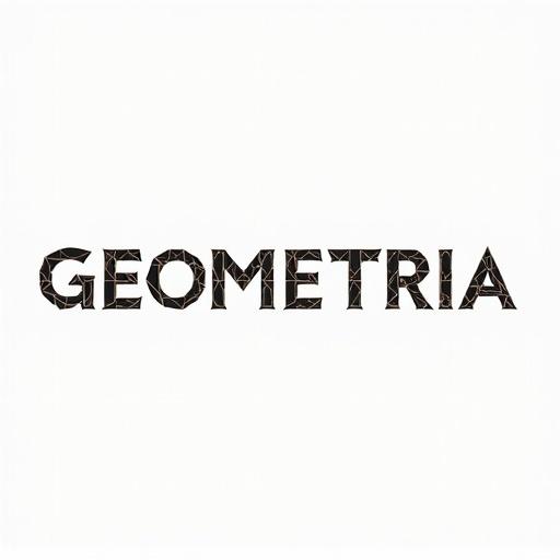 The word GEOMETRIA in all caps. Each letter formed by geometric figures like triangles circles squares rectangles pentagons hexagons or combinations of them.