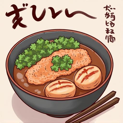 Bowl of soup containing fish and eggs. Green garnish on top. Stylish presentation of Japanese cuisine. Includes chopsticks.