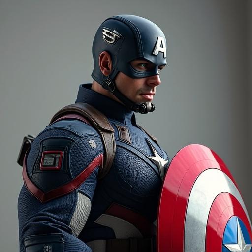 Image of a superhero resembling Captain America in a costume holding a Nokia 3310 as a shield. Original shield is not present. Hero is in profile view.