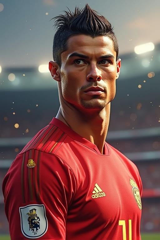 Thumbnail design featuring a focused shot of a male athlete in a red sports jersey with a serious expression. Background shows a stadium atmosphere with a warm lighting effect.