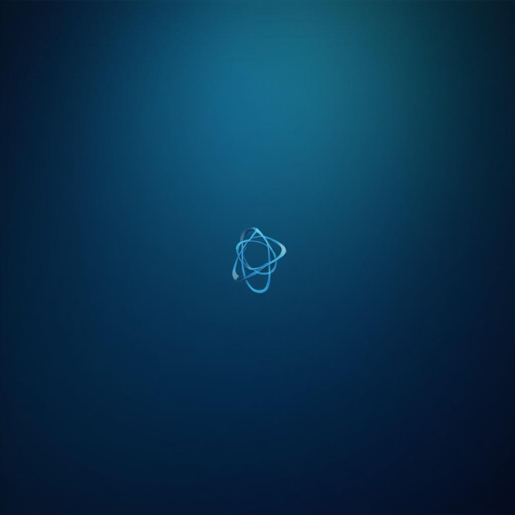 This image features a gradient background transitioning from dark blue to light blue. In the center, there is a simple illustration representing connecting atoms. The overall design is minimalistic and modern. The atoms are depicted with thin lines, emphasizing the concept of connection. This abstract style conveys a sense of science and technology, making it suitable for various applications.