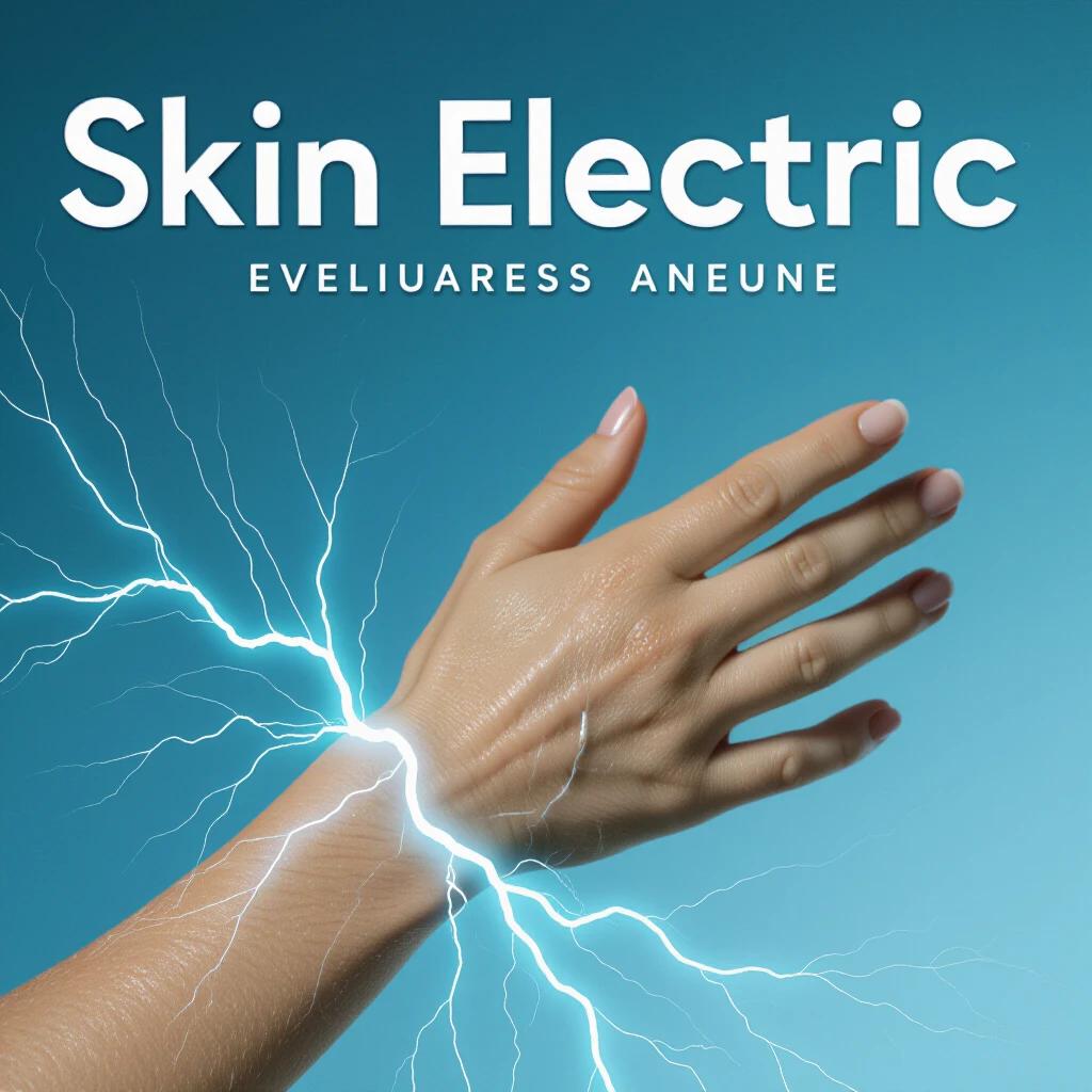 female arm in a crosswise position with goosebumps on the skin above it the title Skin Electric written as an album cover