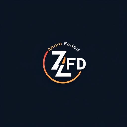 Logo design for the business software ZoneForDev or ZFD. Features modern typography and color elements. Incorporates the text 'Anore Eceded'. Simple and professional look.