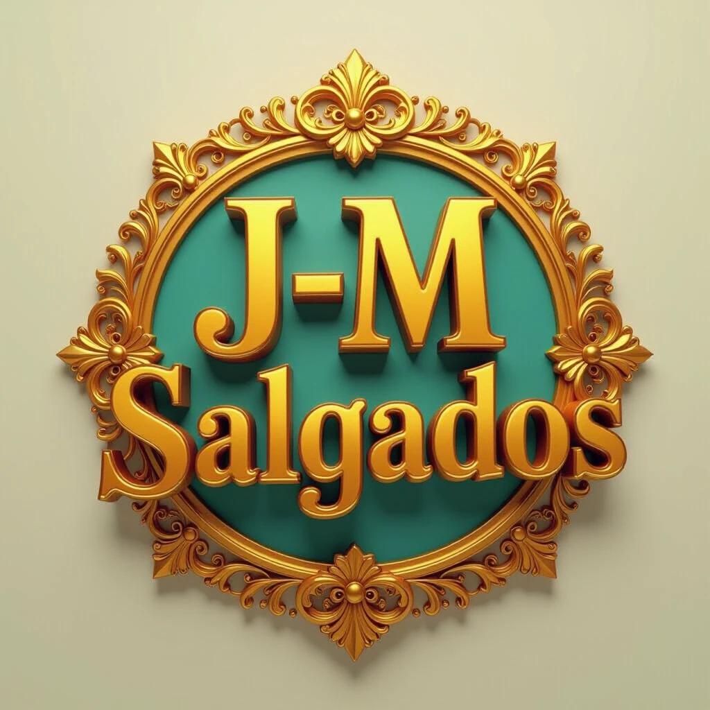 Create a 3D slogan using the name J-M Salgados with a gold color scheme in a decorative style.