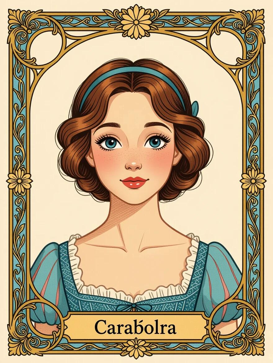 Create a female character with delicate features. Oval face with pale smooth skin and rosy cheeks. Large expressive almond-shaped eyes with dark irises. Small delicate nose with rounded tip. Full defined lips with natural red color. Hair is short and straight to shoulders with a straight fringe. Dark brown hair with two side ponytails tied with white bows. Serene expression with a subtle smile. Dress in a fitted white top with thin straps. Background is a softly lit indoor environment.