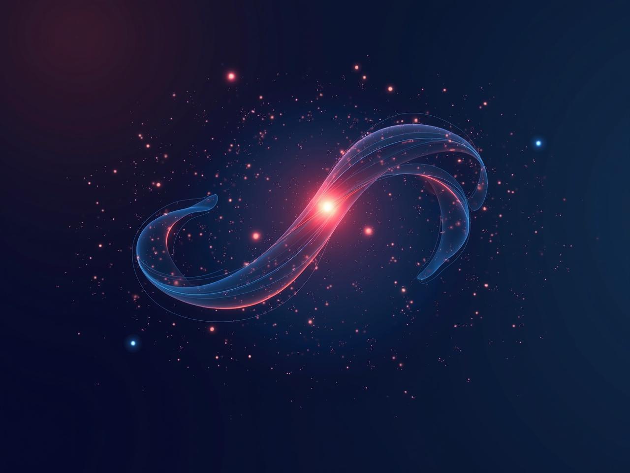 This image features a vibrant and dynamic design suitable for a crypto exchange website focused on DeFi protocols. The swirling shapes represent fluidity and movement, echoing the fast-paced nature of decentralized finance. Background stars and sparkles imply innovation and the digital world of cryptocurrency. The color scheme of dark blue and bright red evokes a sense of trust and energy, appealing to investors. Ideal for marketing materials, this graphic embodies the essence of blockchain technology and financial growth.