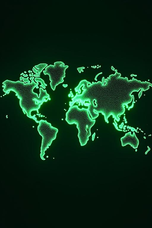 A graphic design showcasing the continent of Africa illuminated in green. The regions of Sub-Saharan Africa South Asia and Middle East with North Africa are emphasized. Neon elements enhance the digital concept.