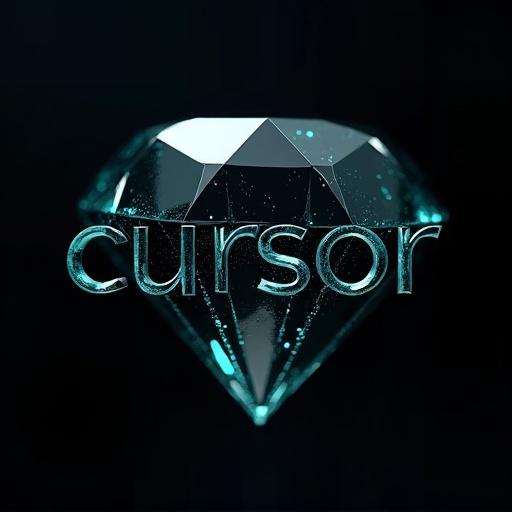 Epic text logo for 'cursor' made from a black diamond. Typography is sharp and futuristic. Each letter carved into planes for internal refractions. Set against a dark void. Illuminated by soft light creating chiaroscuro. Glowing cyan circuit patterns within the diamond. Tight centered shot with macro lens.