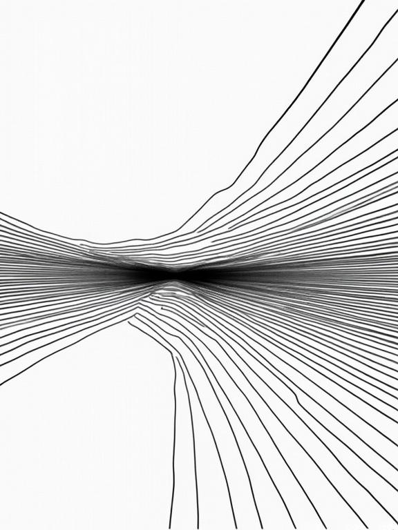 black and white photo featuring simple stylized thin lines inspired by Ryoji Ikeda. The lines create an abstract composition that draws the viewer's eye towards the center.
