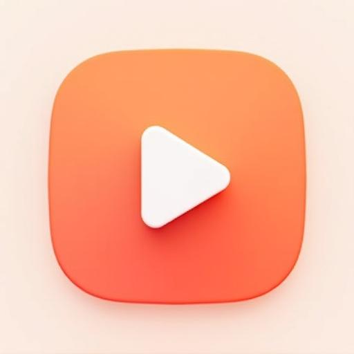 A modern minimalistic icon symbolizing play. Triangle shape representing play. Circular or rounded square button design. Use orange and coral colors with smooth gradients. Clean lines throughout the design.