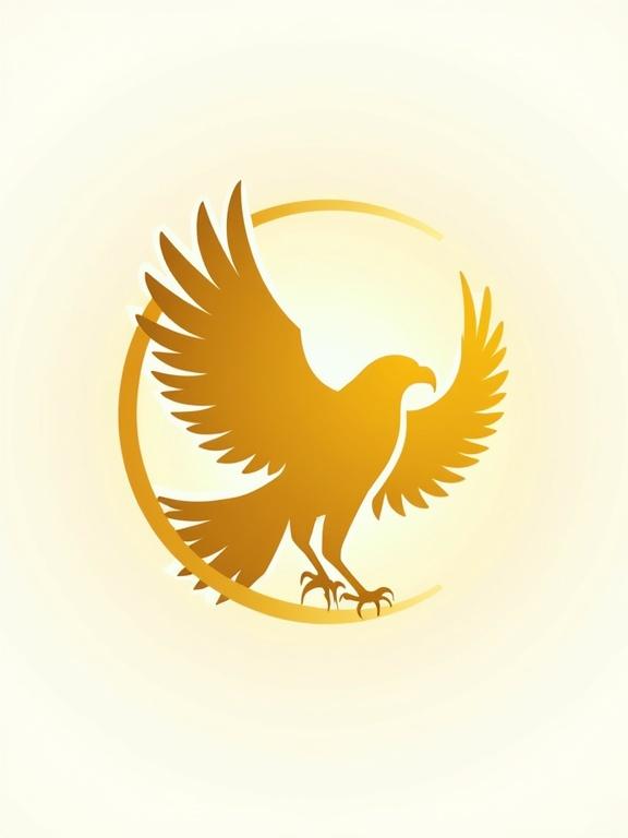 Circular logo with golden yellow color. Design features a hawk. Represents accuracy. Fantasy style with clean lines. High quality appearance. Transparent background. No text present.