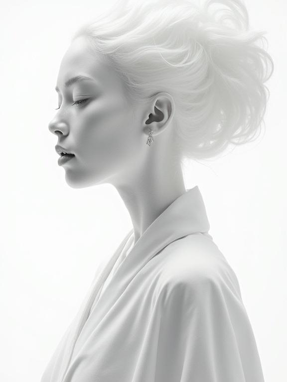 Silhouette of a beautiful lady from another planet. Subject wears stylish robes in bright colors. The image is formed by shades of light. The focus is on graceful lines and subtle strokes. A high-quality close-up without distractions. Smooth light creates a mesmerizing effect.