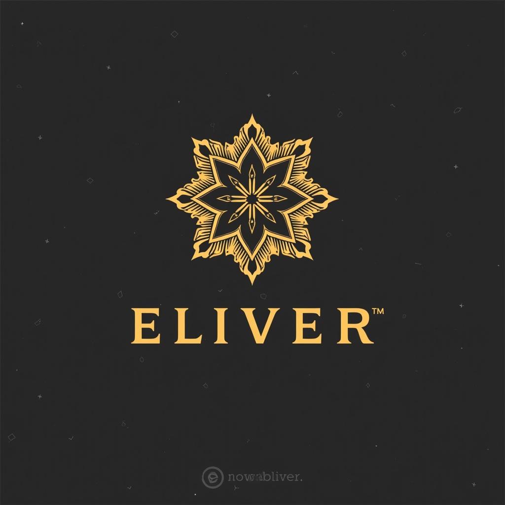 This image features a modern logo design for a brand named 'Eliver'. The logo includes a stylized, intricate star-like emblem in gold against a black background. The brand name 'ELIVER' is prominently displayed beneath the emblem in a bold, elegant font. The overall aesthetic conveys a sense of luxury and sophistication. The design is minimalist, focusing on the emblem's detail and the brand name, creating a striking visual impression.