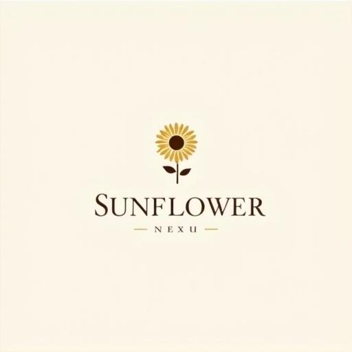 Design minimalist logo for candle shop. Include clean modern sans-serif typography for shop name. Feature simple geometric sunflower icon. Sunflower stylized flat abstract with minimal lines. Balanced elegant composition with soft neutral tones.