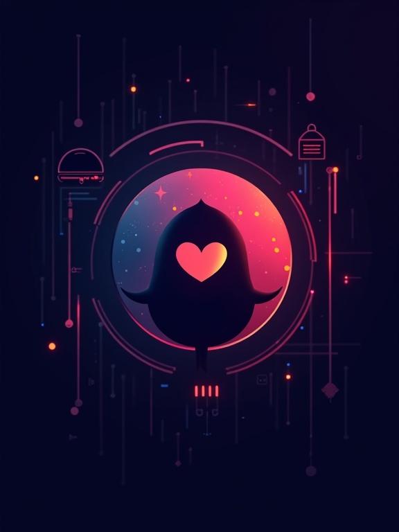 Golangs logo styled in a cyberpunk theme. Central silhouette resembles bird-like figure. Colorful background with gradient from pink to blue. Abstract digital elements surround. Neon lights create futuristic vibe.