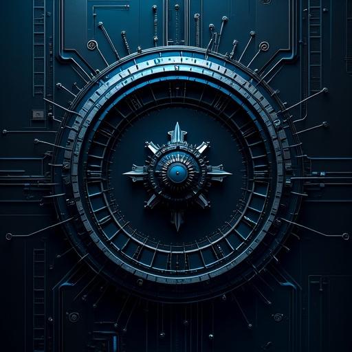 Black and blue mechanical background featuring a central design with intricate details and a futuristic vibe.
