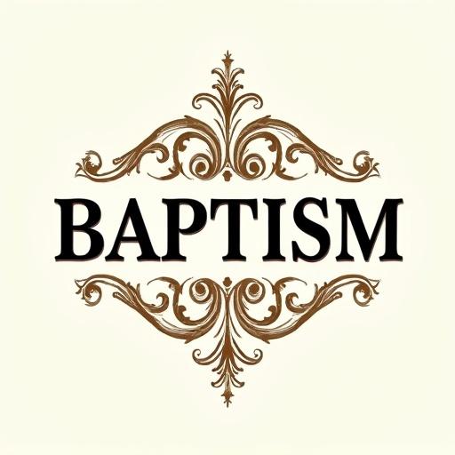 BAPTISM word arranged in a bold artistic way. Below that is the word & Communion in ornate typography. Surrounded by intricate flourishes. Conveys elegance and classic style. Suitable for branding and packaging for creative businesses.