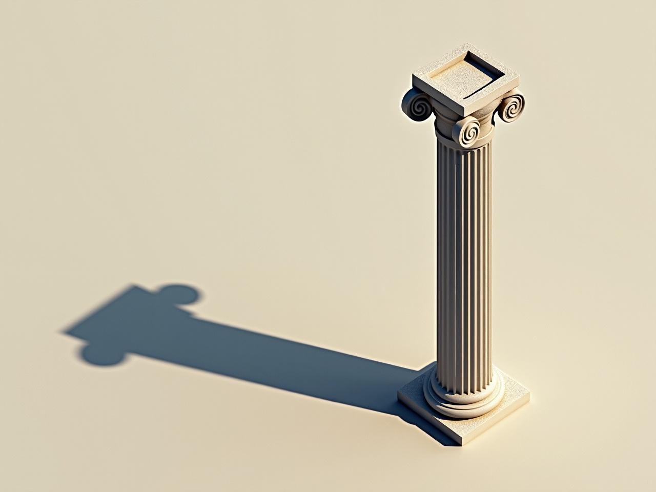 Image of a Corinthian column viewed from above. It casts a long shadow to the left. The background is neutral and emphasizes the column's elegance.