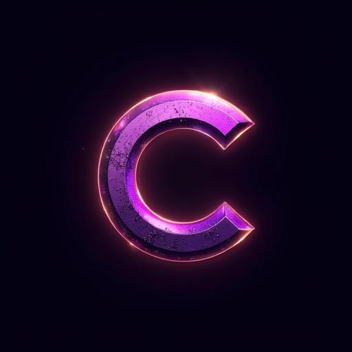 Logo visualizes the brand name digital creative using a bold sleek futuristic font. Letter C is prominent with glowing effects in purple and gold colors against a black background. The design includes soft gradients for a 3D look and a metallic finish, suggesting a high-tech feel.