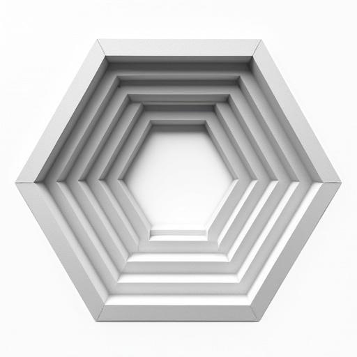 Illustration of a maze hexagon with deep angular notches on a white background. The center of the canvas features the hexagon shape and the inner border is white.